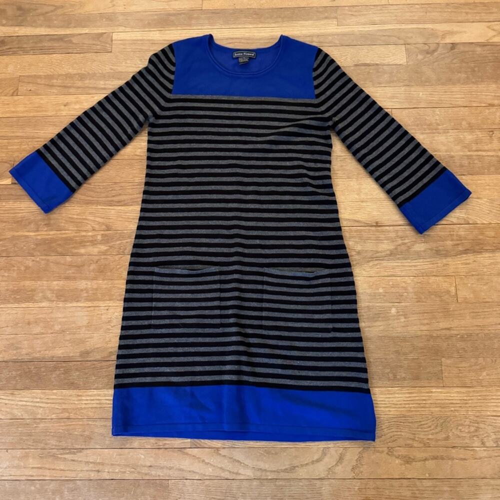 Jessica Howard gray black blue slouch pocket midi sweater shift dress small
 b35